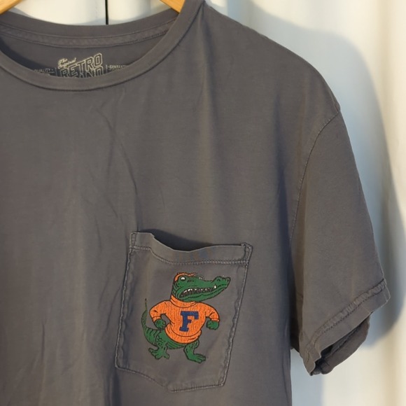 UF Gators Logo Pocket Tshirt Retro Brand, Mens L, Gray, 100% Cotton Made in USA - Picture 1 of 5
